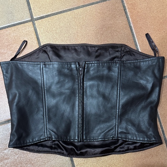 Brown Genuine Leather Corset Top - Picture 3 of 3